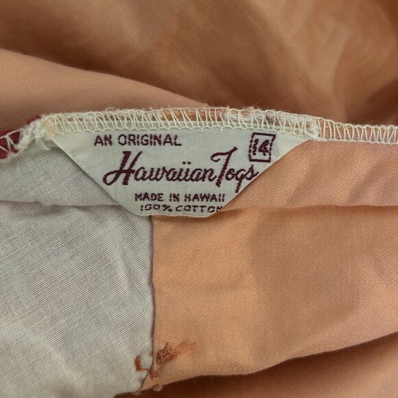 Vintage 60s Hawaiian Togs Peach Floral Tiki Hostess Maxi Empire Waist Dress - Picture 3 of 10